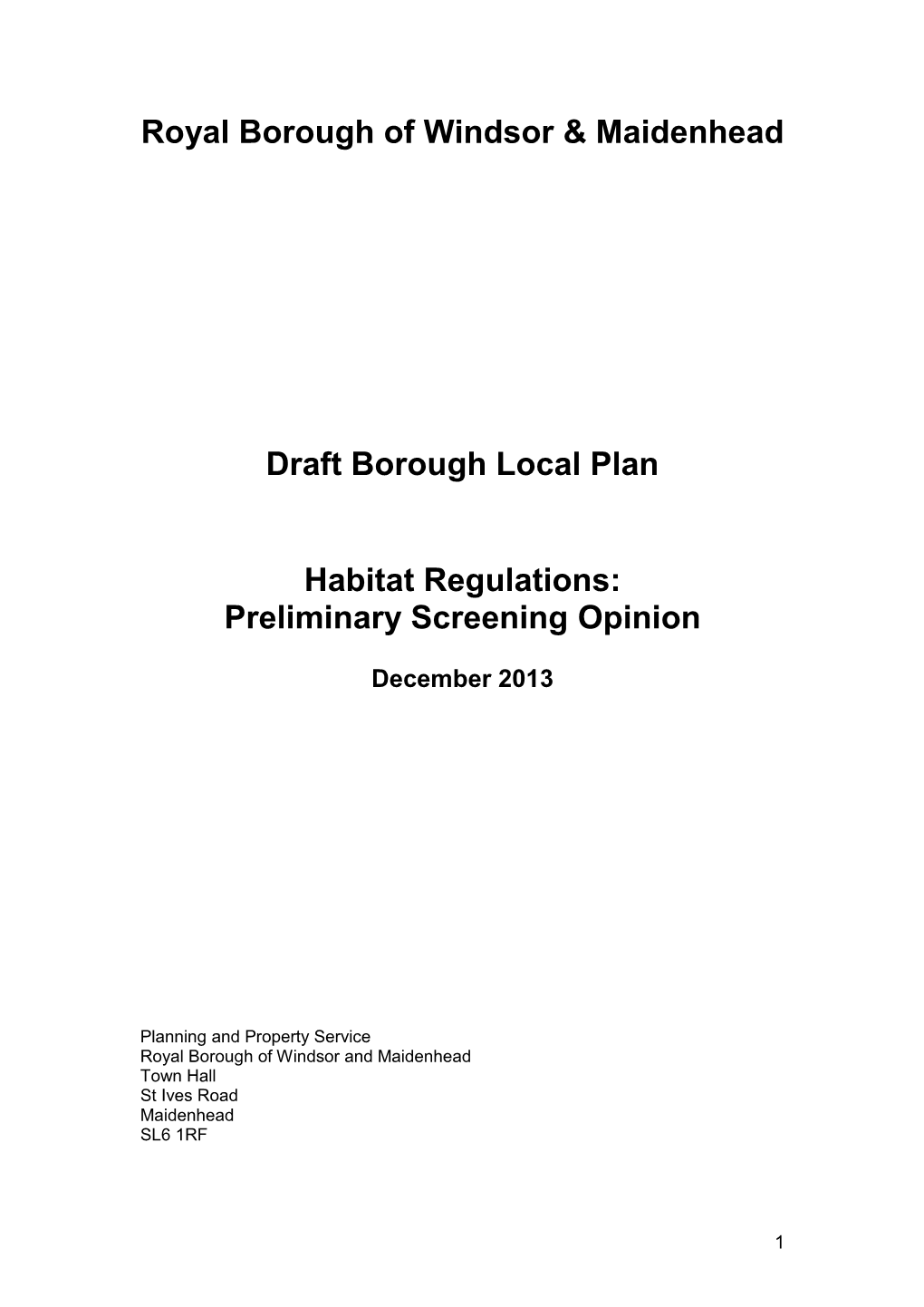 Royal Borough of Windsor & Maidenhead Draft Borough Local