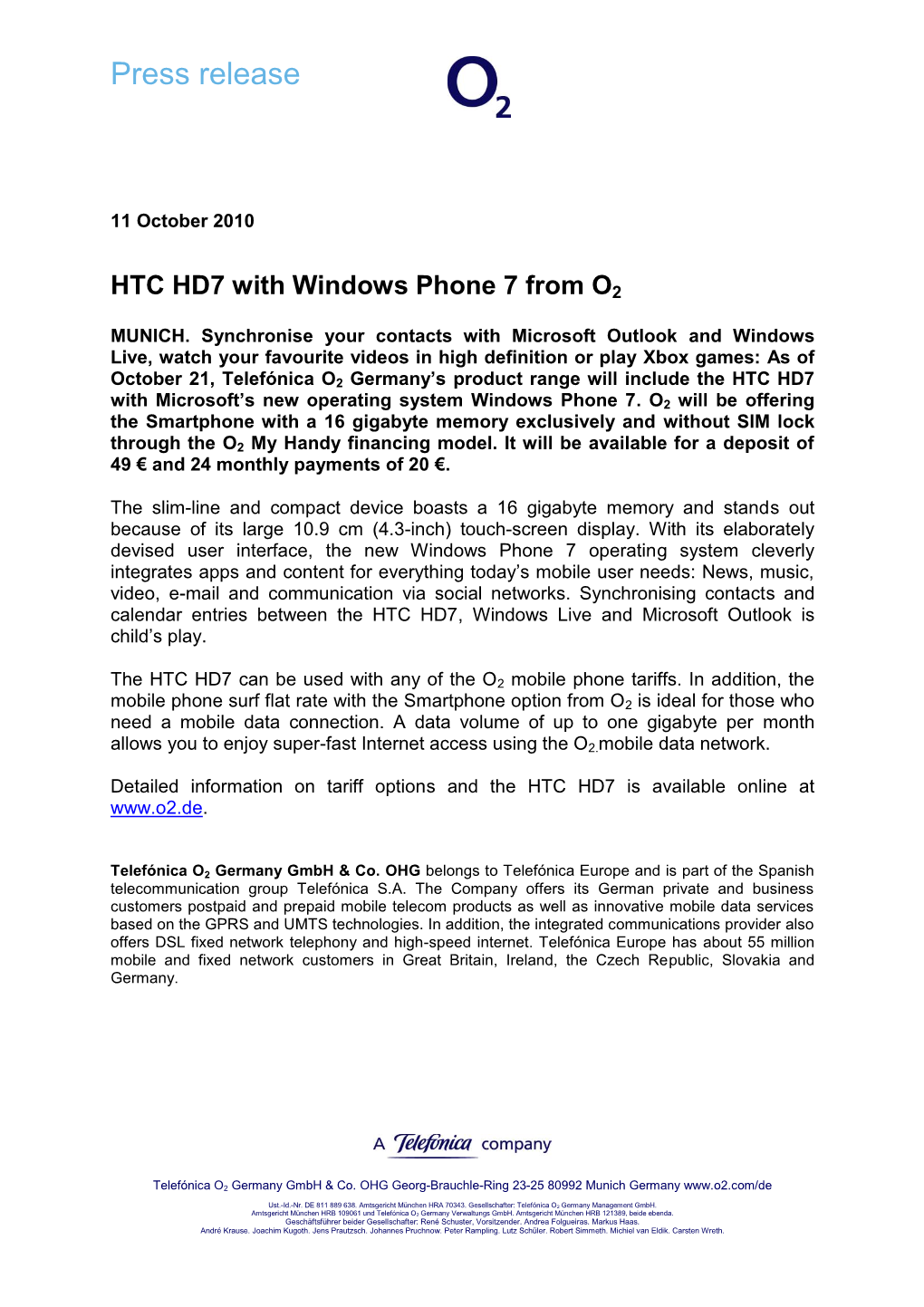 HTC HD7 with Windows Phone 7 from O2
