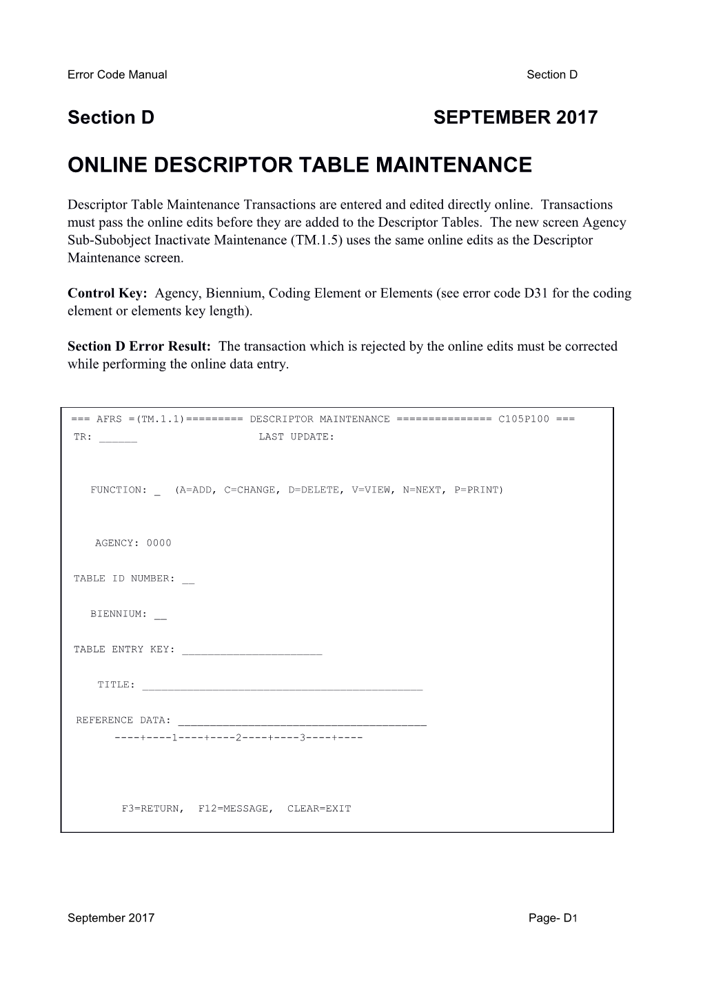 Error Code Manual Section D