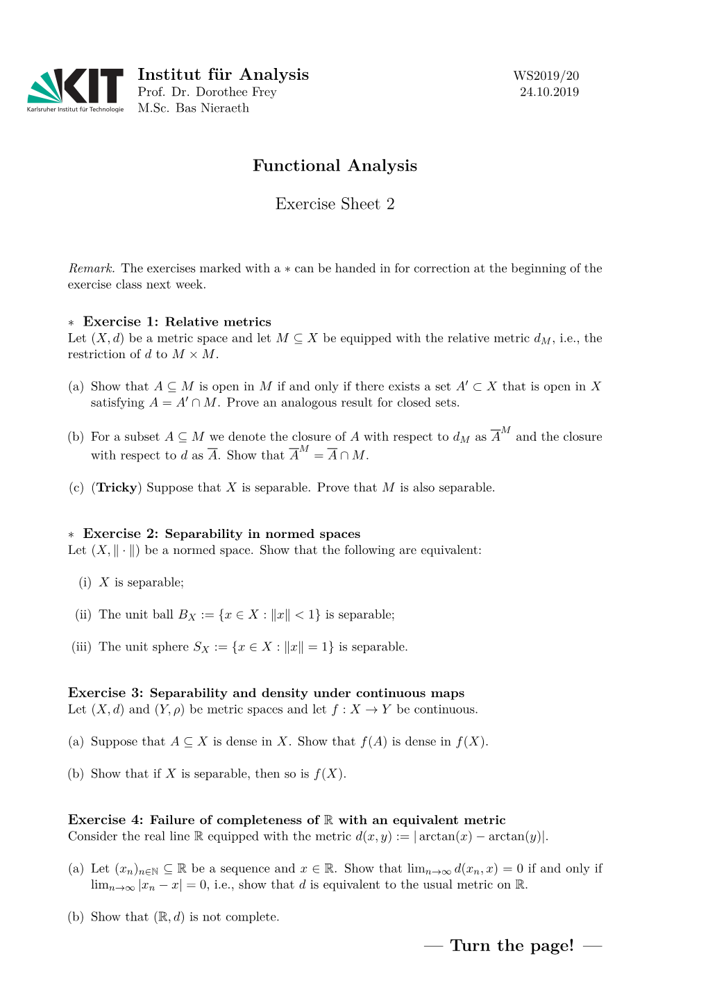 Functional Analysis Exercise Sheet 2