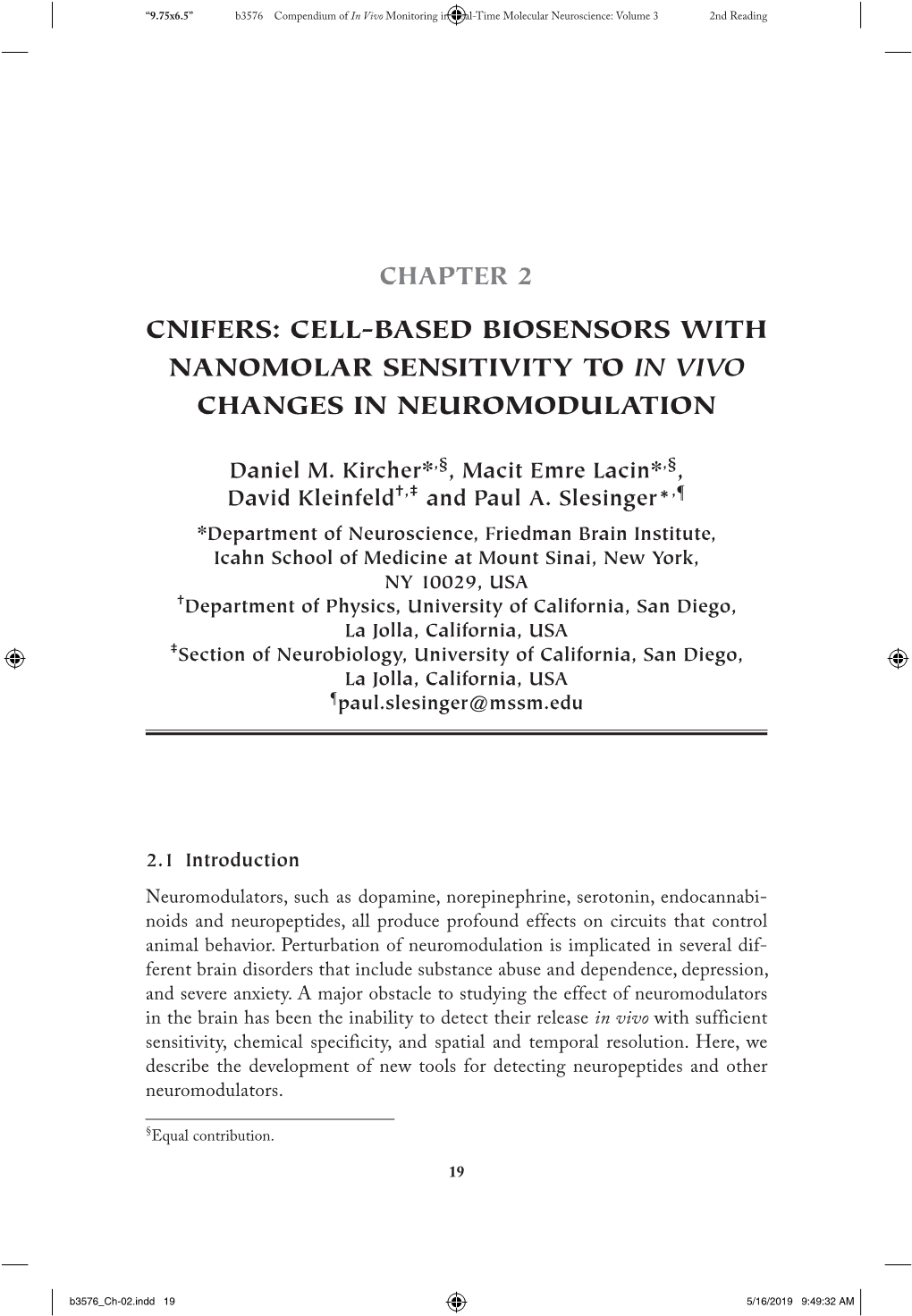 Chapter 2 Cnifers: Cell-Based Biosensors with Nanomolar Sensitivity to in Vivo Changes in Neuromodulation