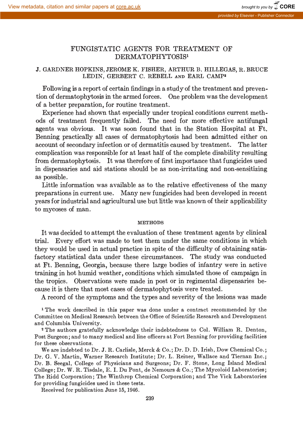 Fungistatic Agents for Treatment of Dermatophytosis' J