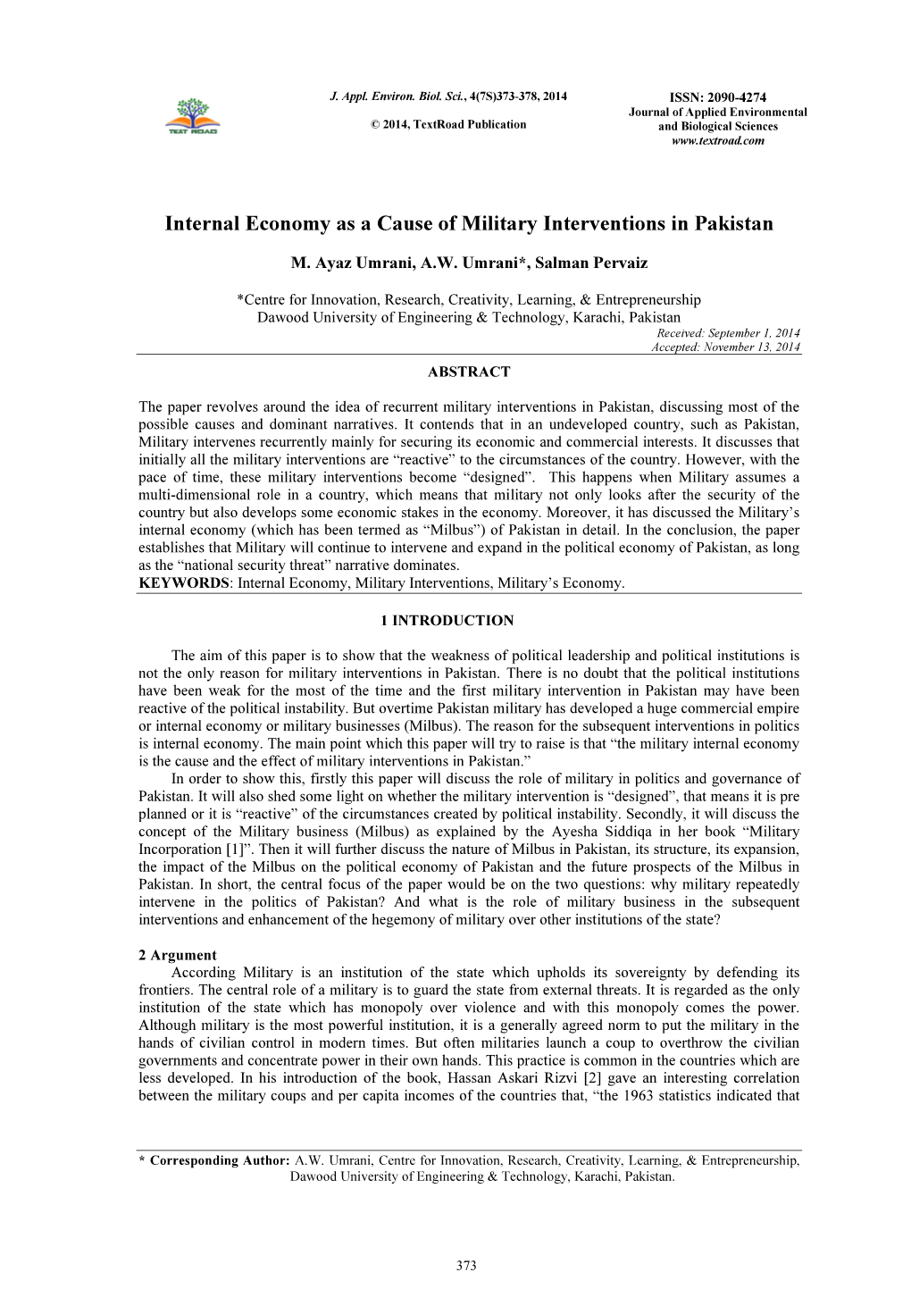 Internal Economy As a Cause of Military Interventions in Pakistan