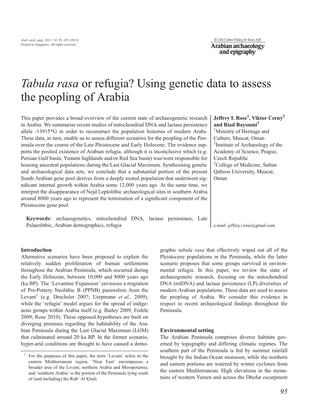 Tabula Rasa Or Refugia? Using Genetic Data to Assess the Peopling of Arabia