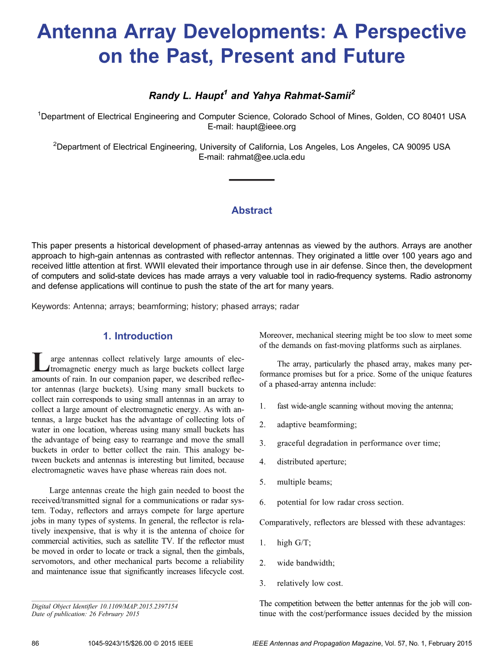 Antenna Array Developments: a Perspective on the Past, Present and Future