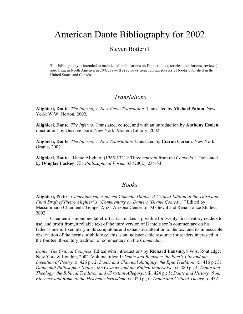 American Dante Bibliography for 2002.Pdf