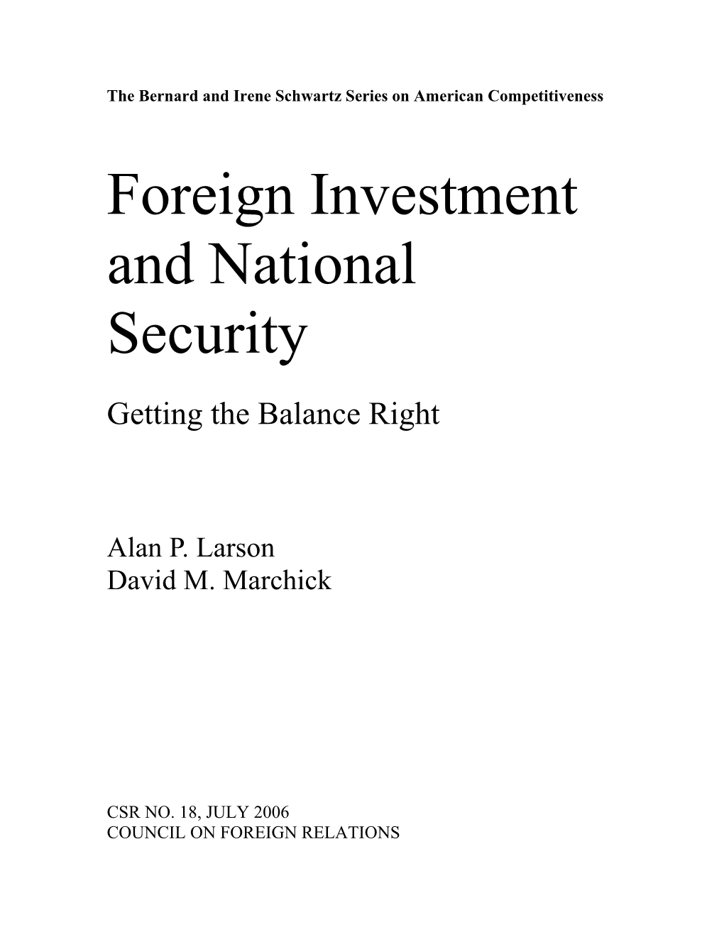 Foreign Investment and National Security