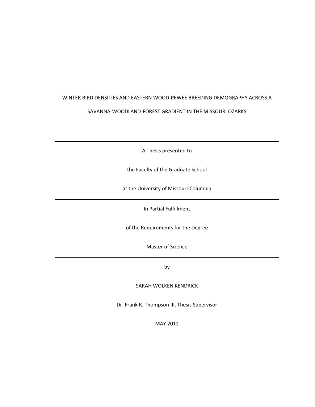 Winter Bird Densities and Eastern Wood-Pewee Breeding Demography Across A