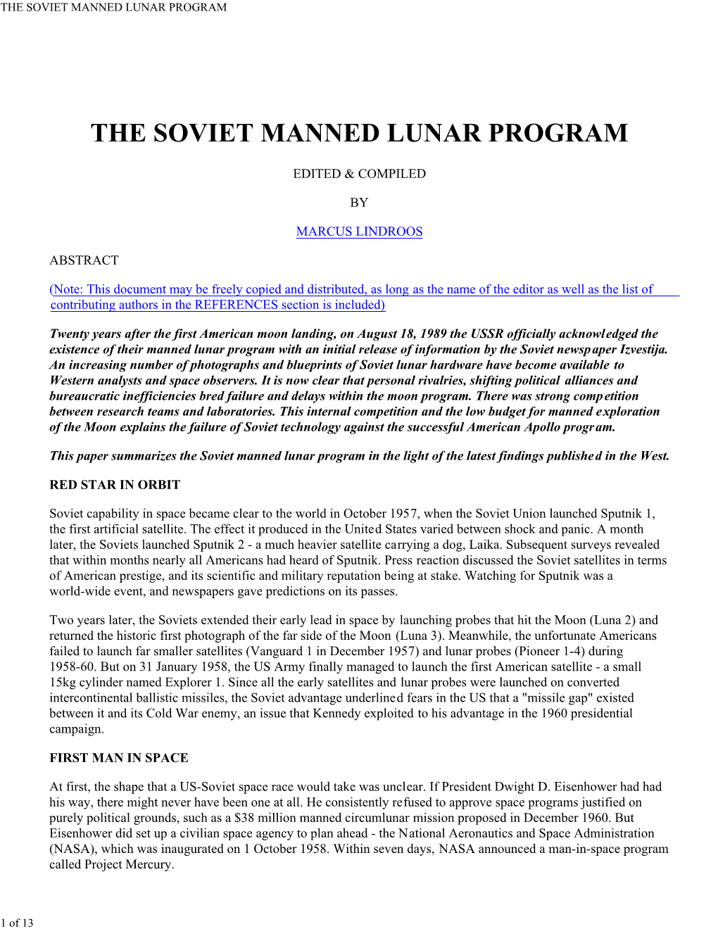 The Soviet Manned Lunar Program