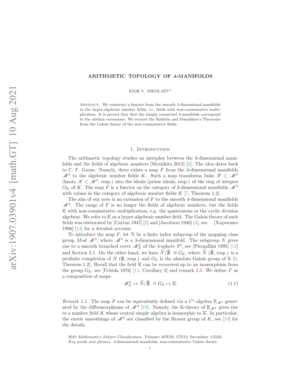 Arxiv:1907.03901V3 [Math.GT] 3 Jul 2021