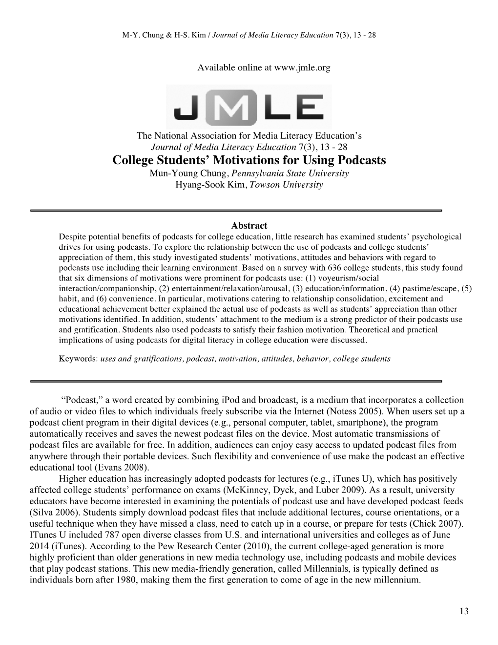 College Students' Motivations for Using Podcasts