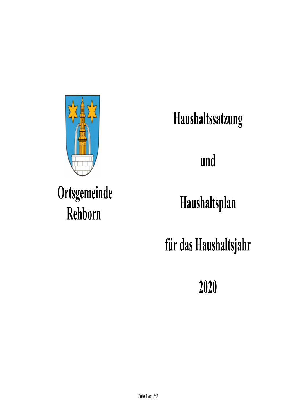 Haushaltsplan Der Ortsgemeinde Rehborn 2020