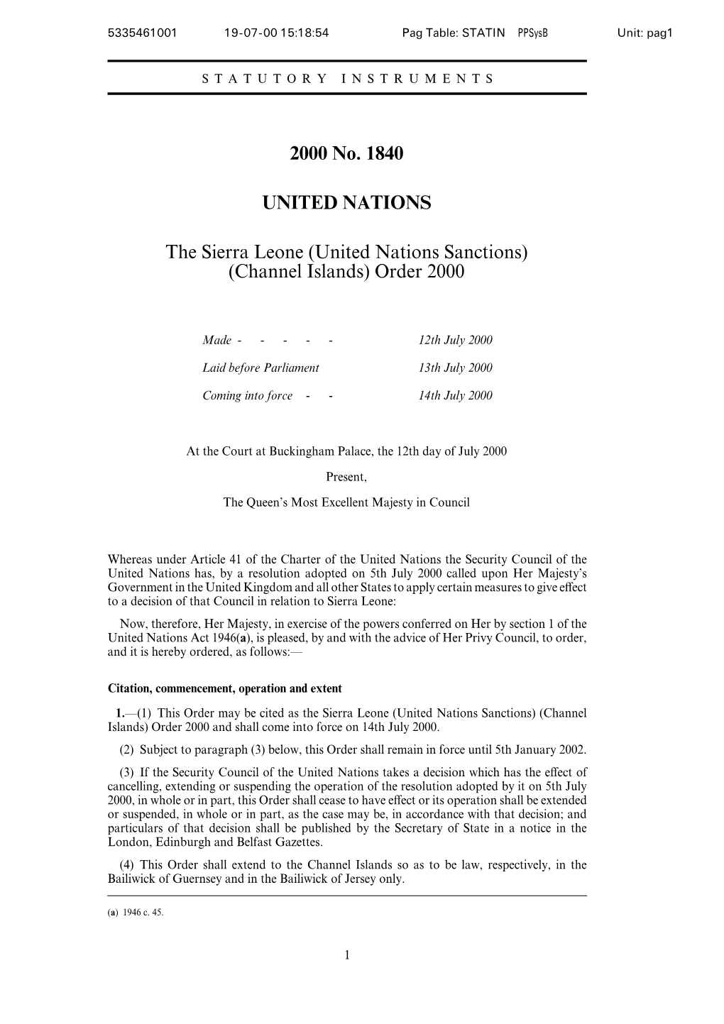2000 No. 1840 UNITED NATIONS the Sierra Leone