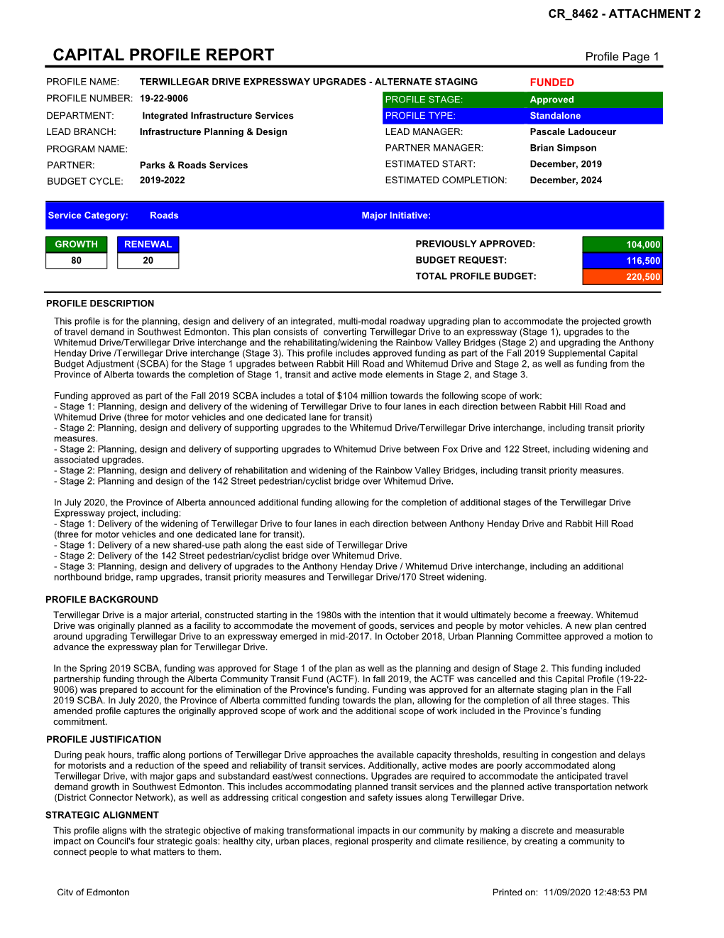 CAPITAL PROFILE REPORT Profile Page 1