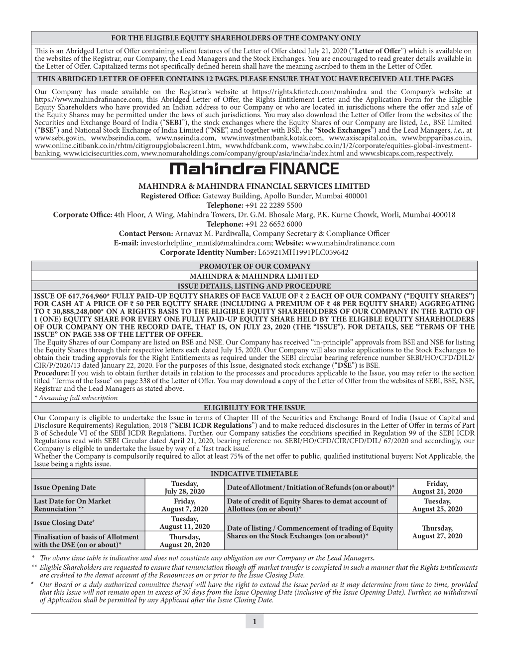 Mahindra & Mahindra Financial Services Limited