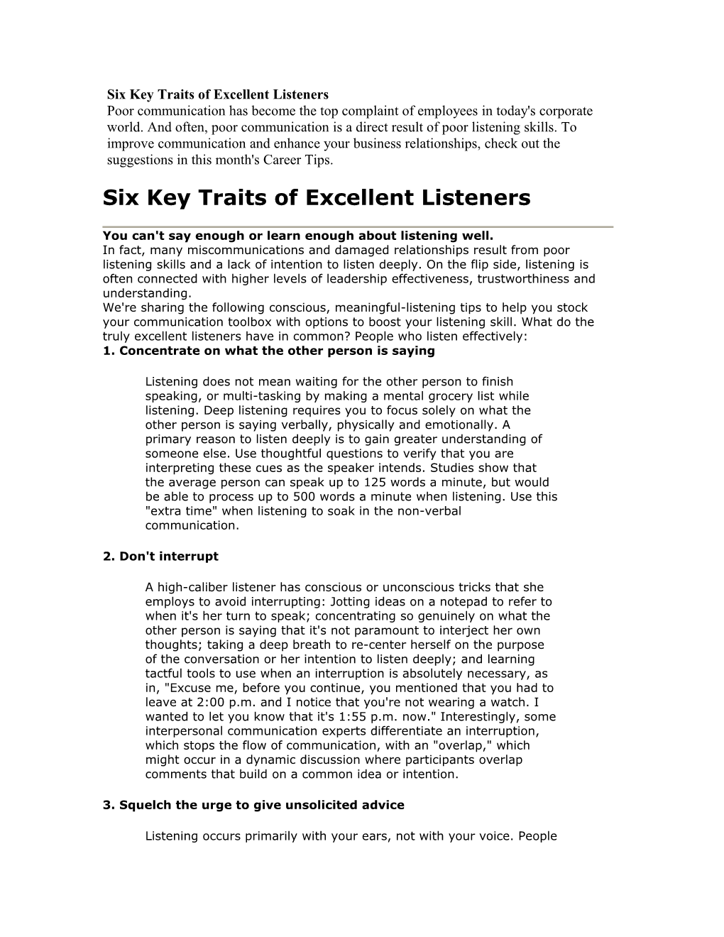 Six Key Traits Of Excellent Listeners