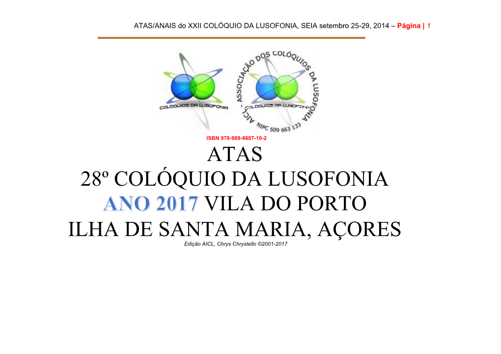 Atas 28º Colóquio Da Lusofonia Vila Do