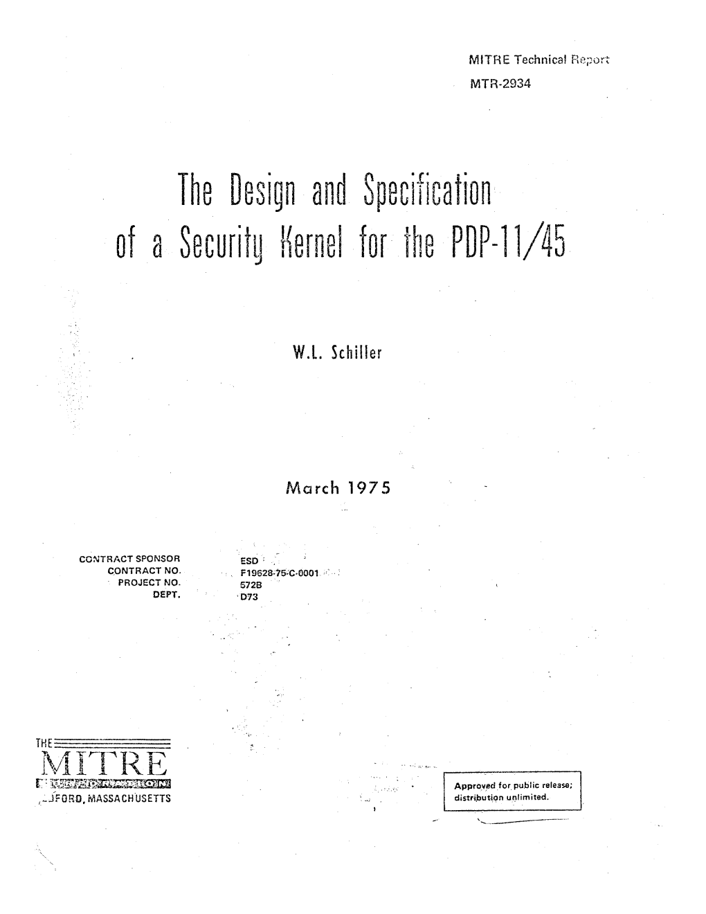 The Design and Specification of a Security Kernel for the PDP