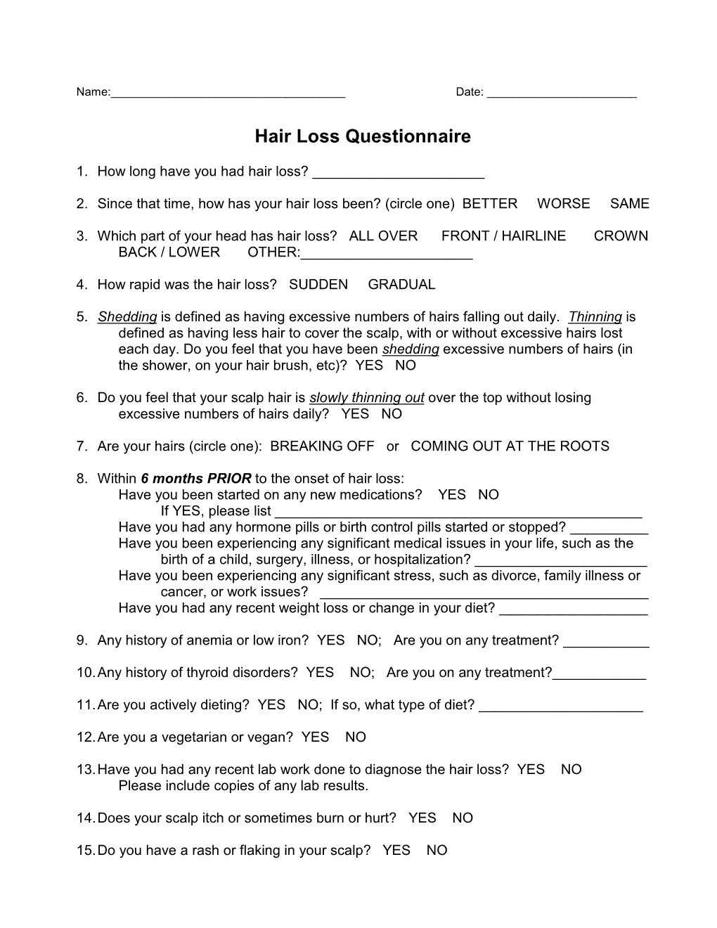 Hair Loss Questionnaire