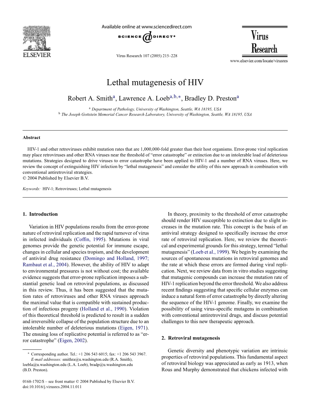 Lethal Mutagenesis of HIV