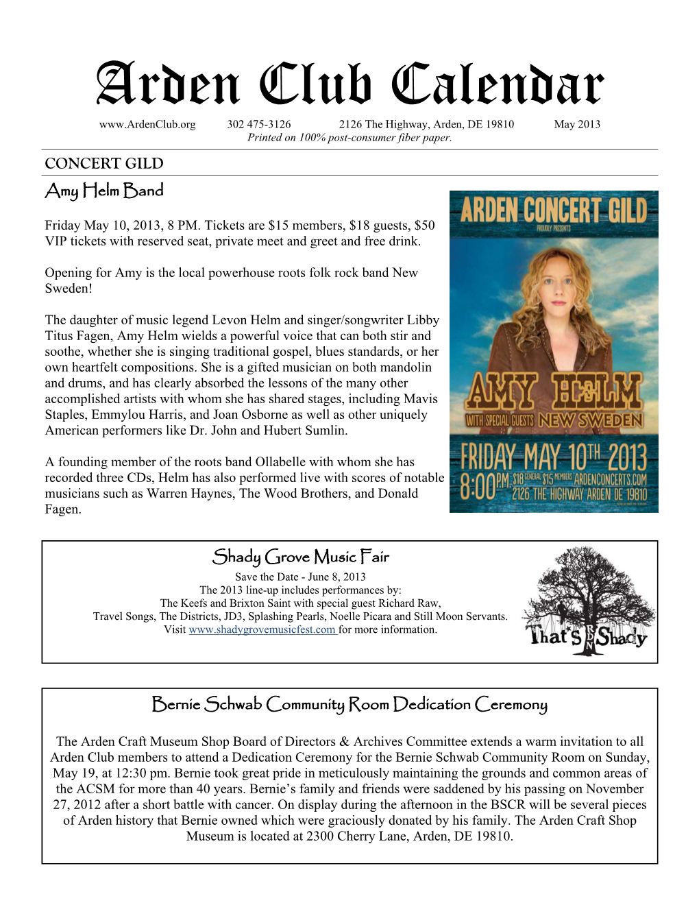 2013 May Newsletter Back-Up Draft