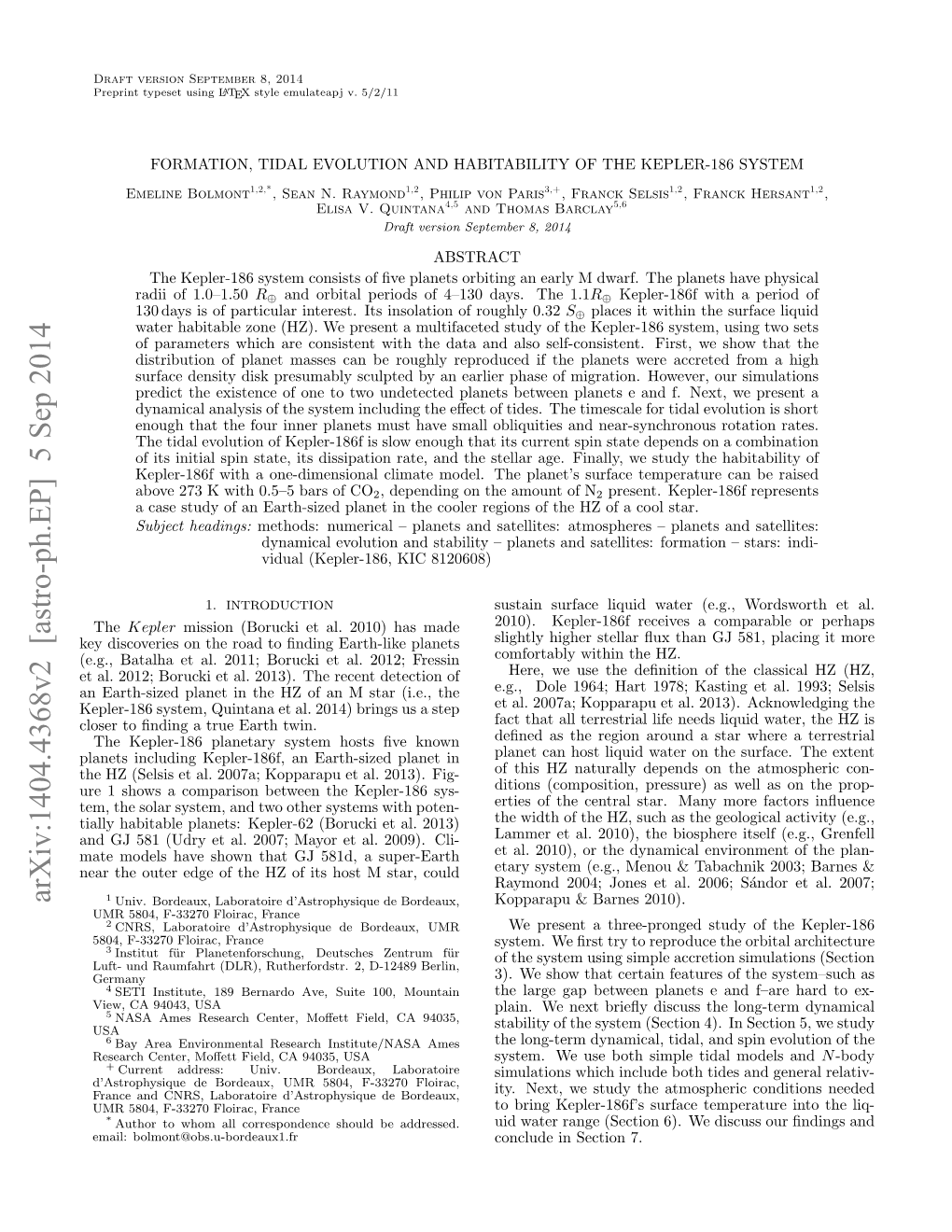 Arxiv:1404.4368V2 [Astro-Ph.EP] 5 Sep 2014 Univ