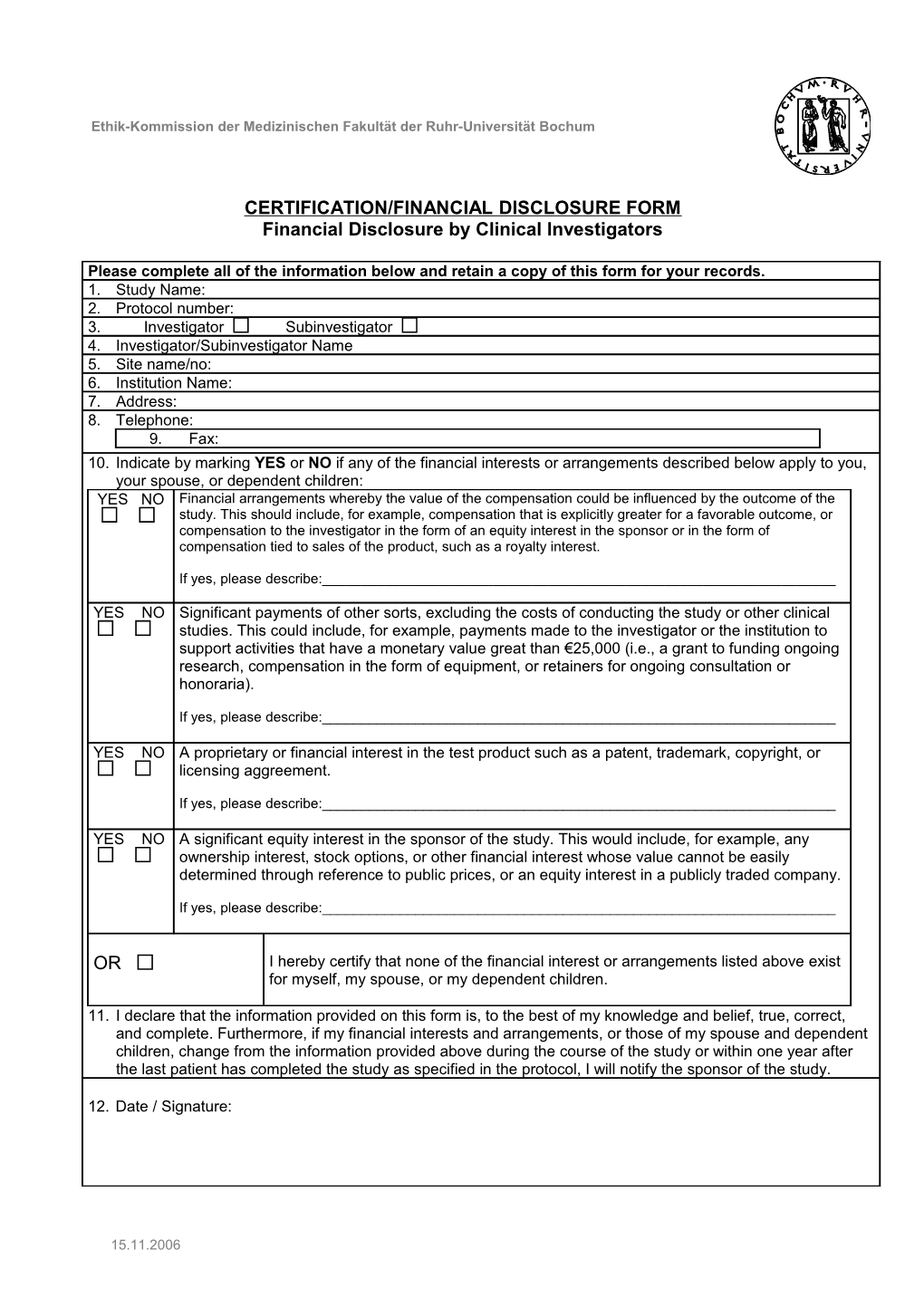 Financial Disclosure Form