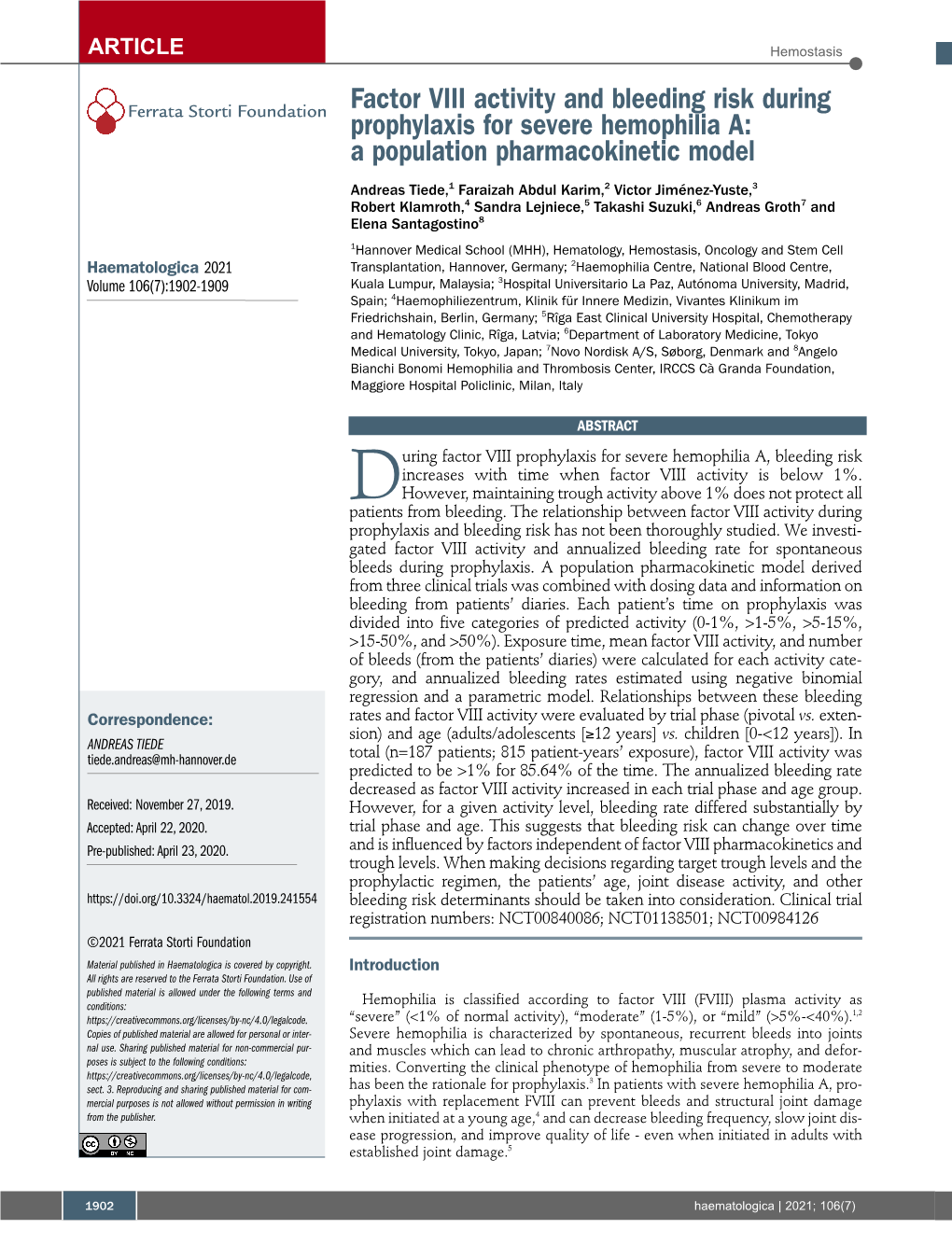 Factor VIII Activity and Bleeding Risk During Prophylaxis for Severe