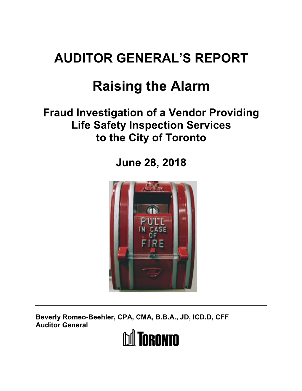 Fraud of Fire Safety Company Auditor General Report June 28 2018