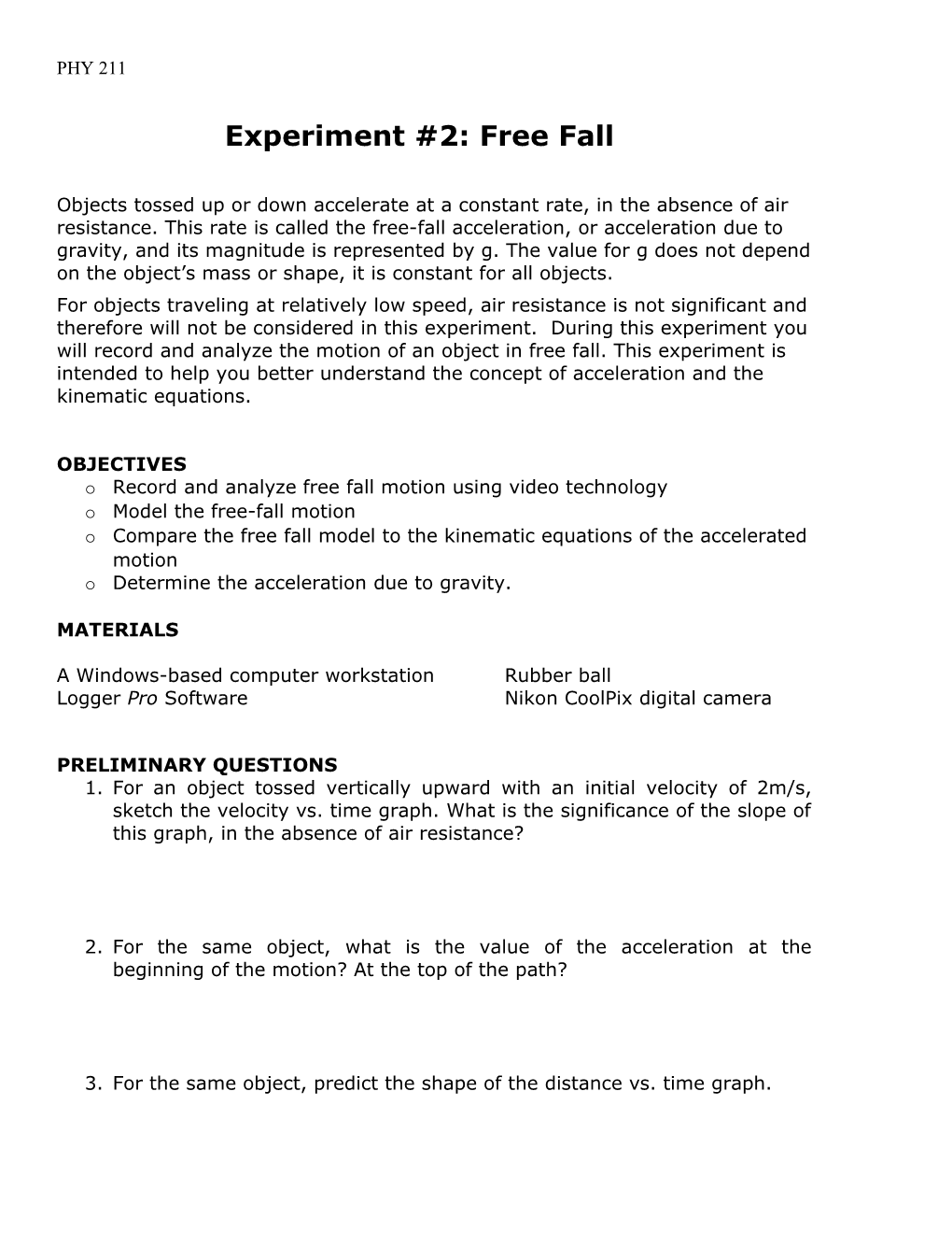 PHY 211 Lab: Free Fall