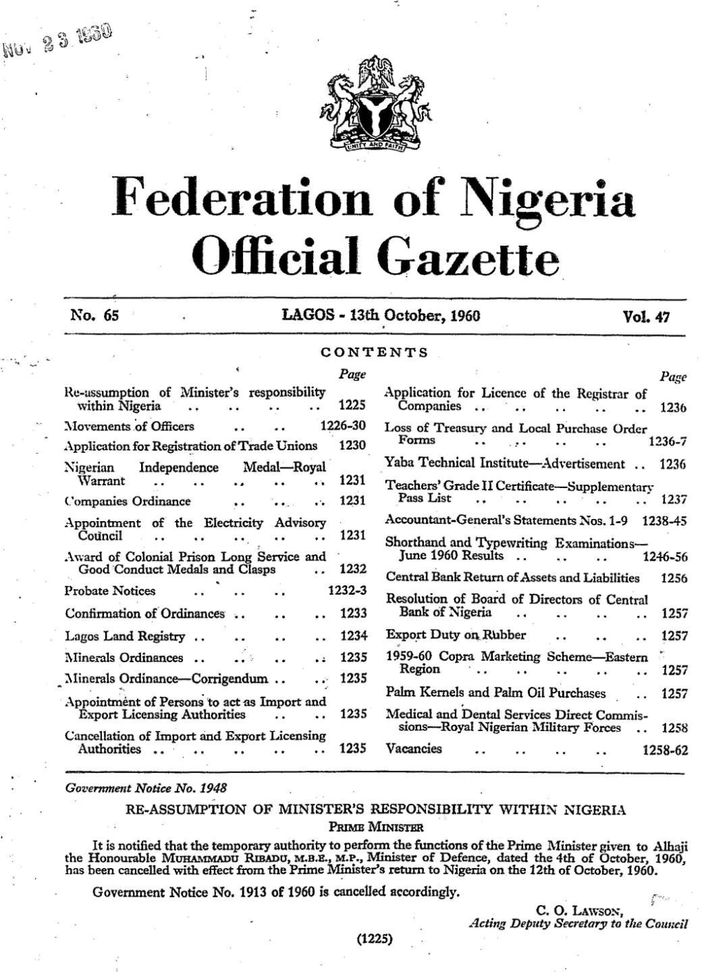 Ederation of \Nigeria Official Gazett