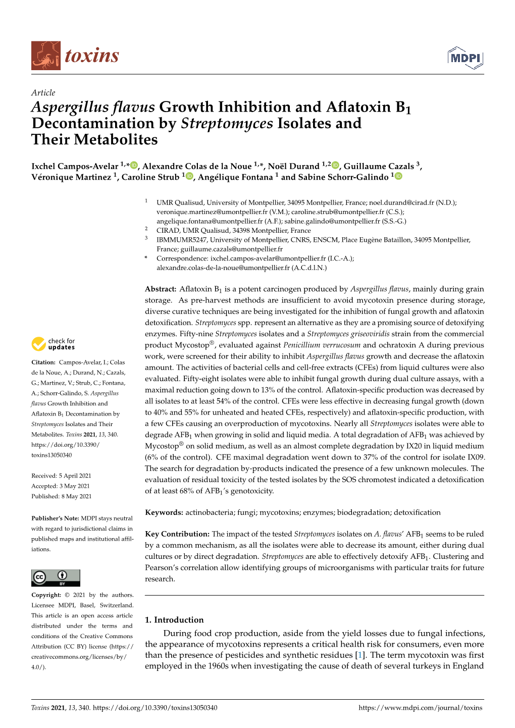 Aspergillus Flavus Growth Inhibition and Aflatoxin B1 Decontamination