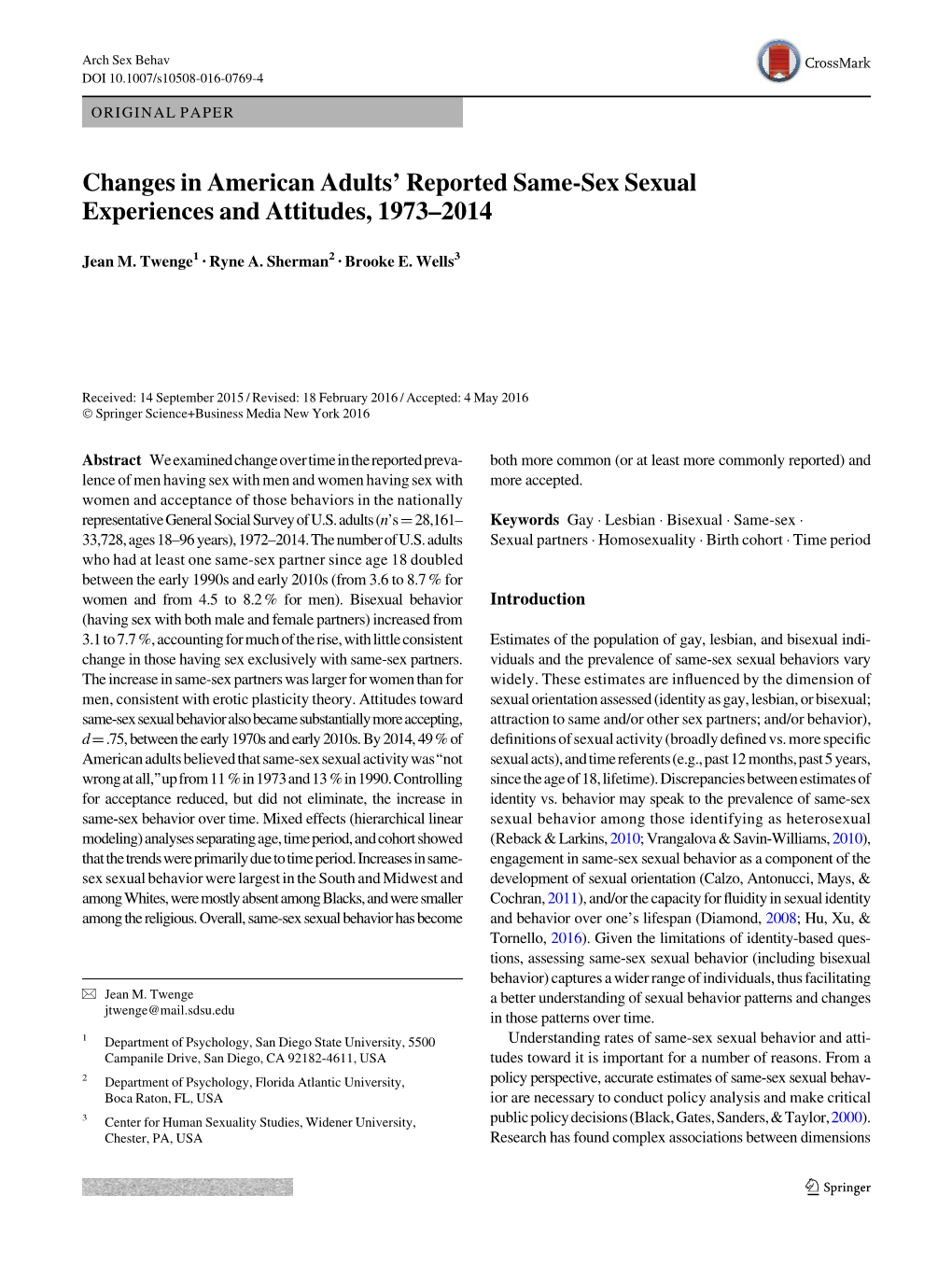 Changes in American Adults' Reported Same-Sex Sexual