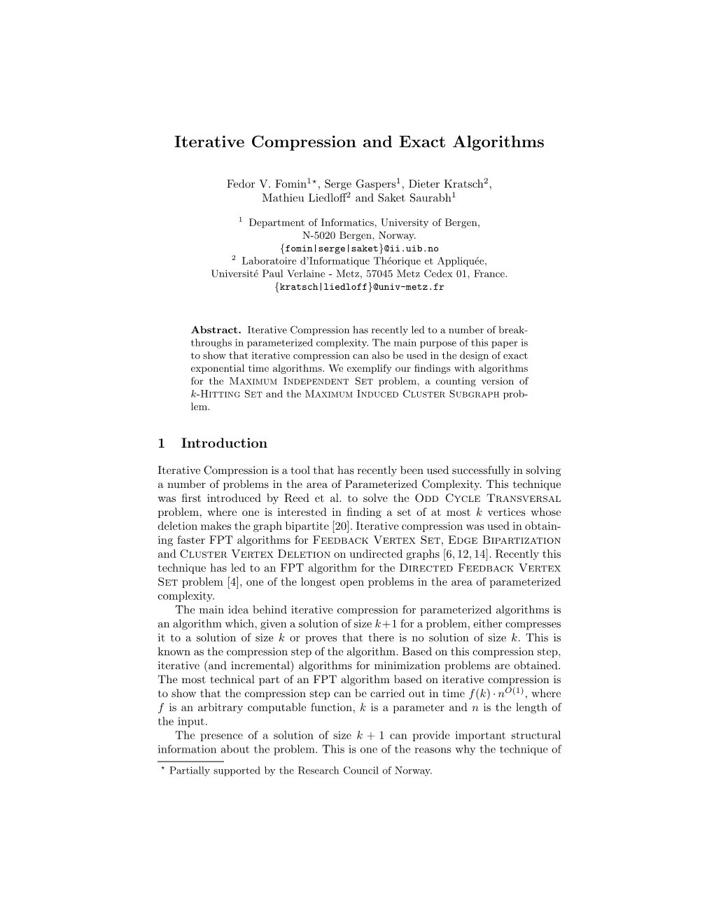 Iterative Compression and Exact Algorithms