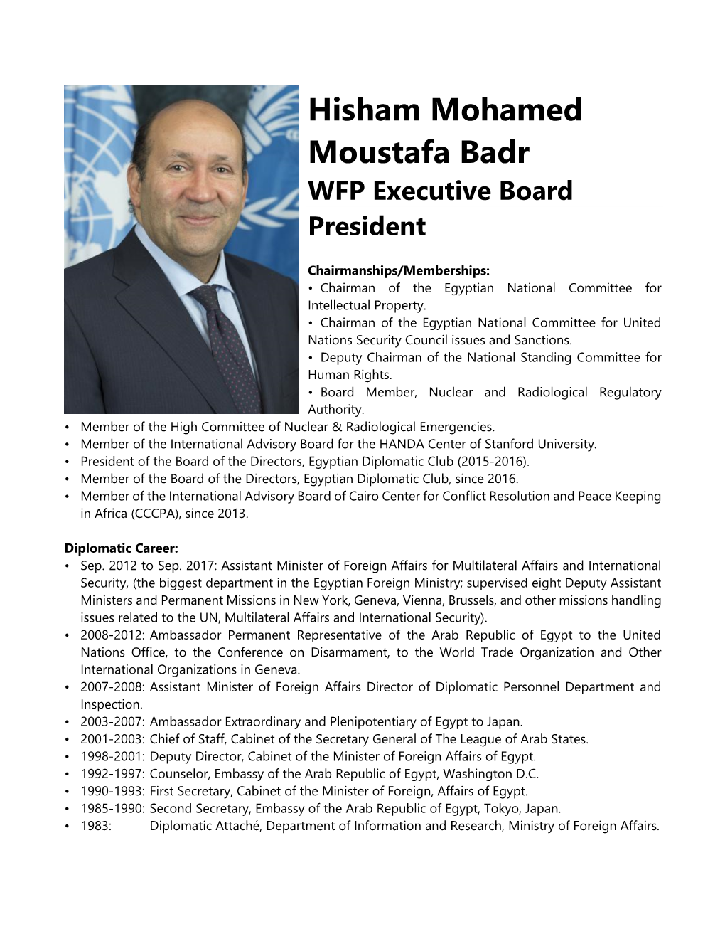 Hisham Mohamed Moustafa Badr WFP Executive Board President