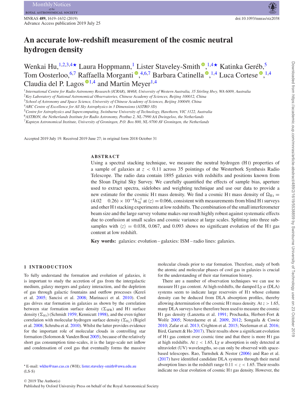 An Accurate Low-Redshift Measurement of the Cosmic Neutral Hydrogen