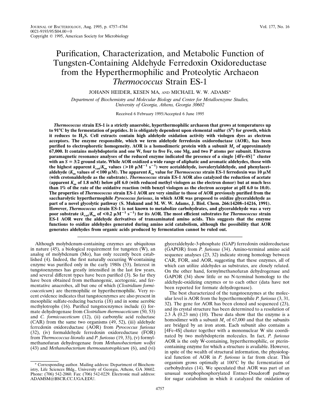 Purification, Characterization, and Metabolic Function