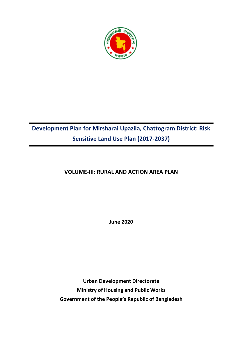 Development Plan for Mirsharai Upazila, Chattogram District: Risk Sensitive Land Use Plan (2017-2037)