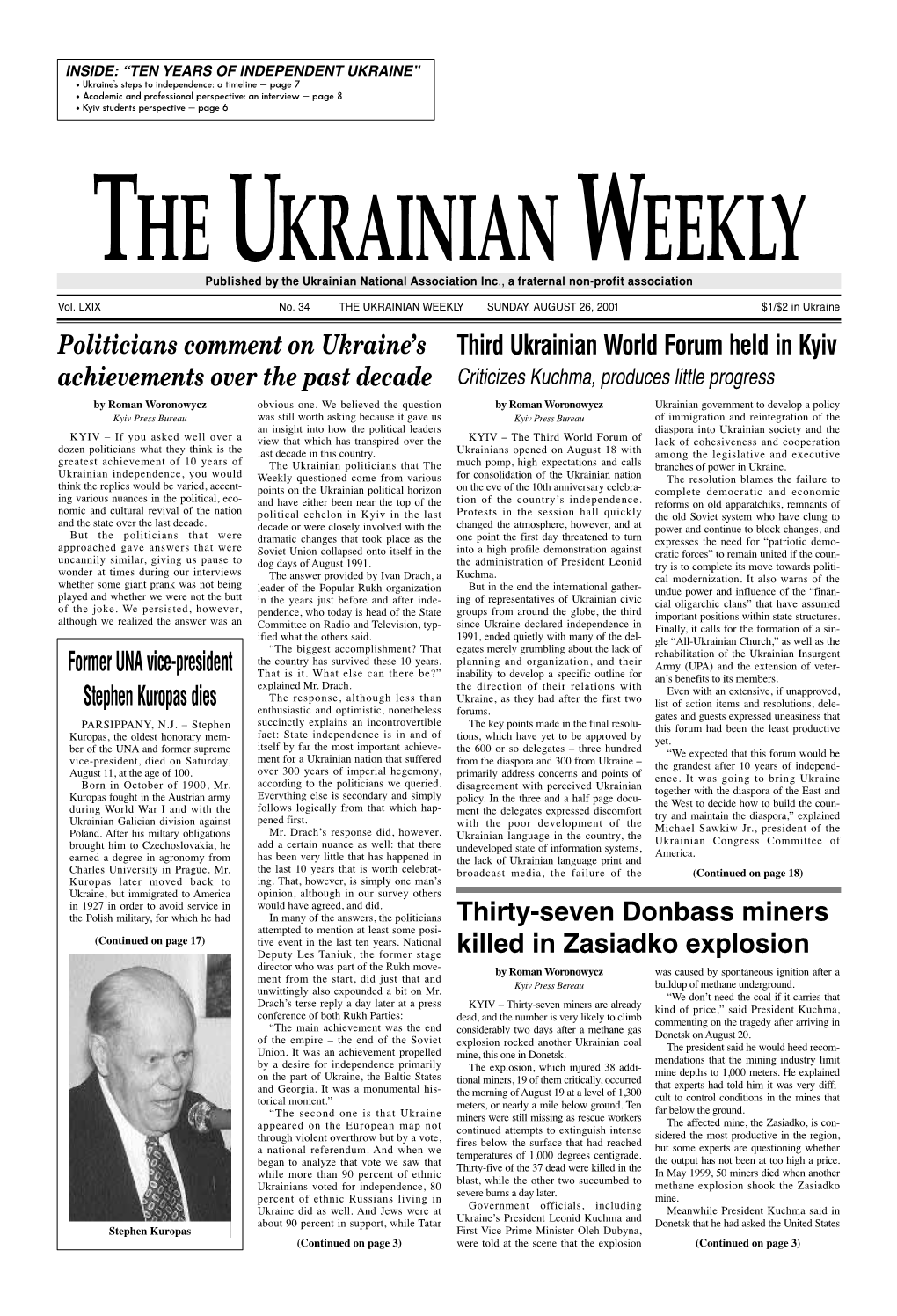 The Ukrainian Weekly 2001, No.34