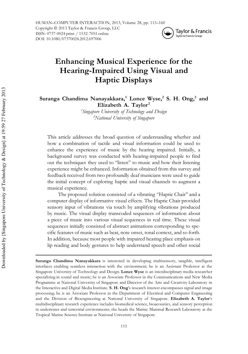 Enhancing Musical Experience for the Hearing-Impaired Using Visual and Haptic Displays