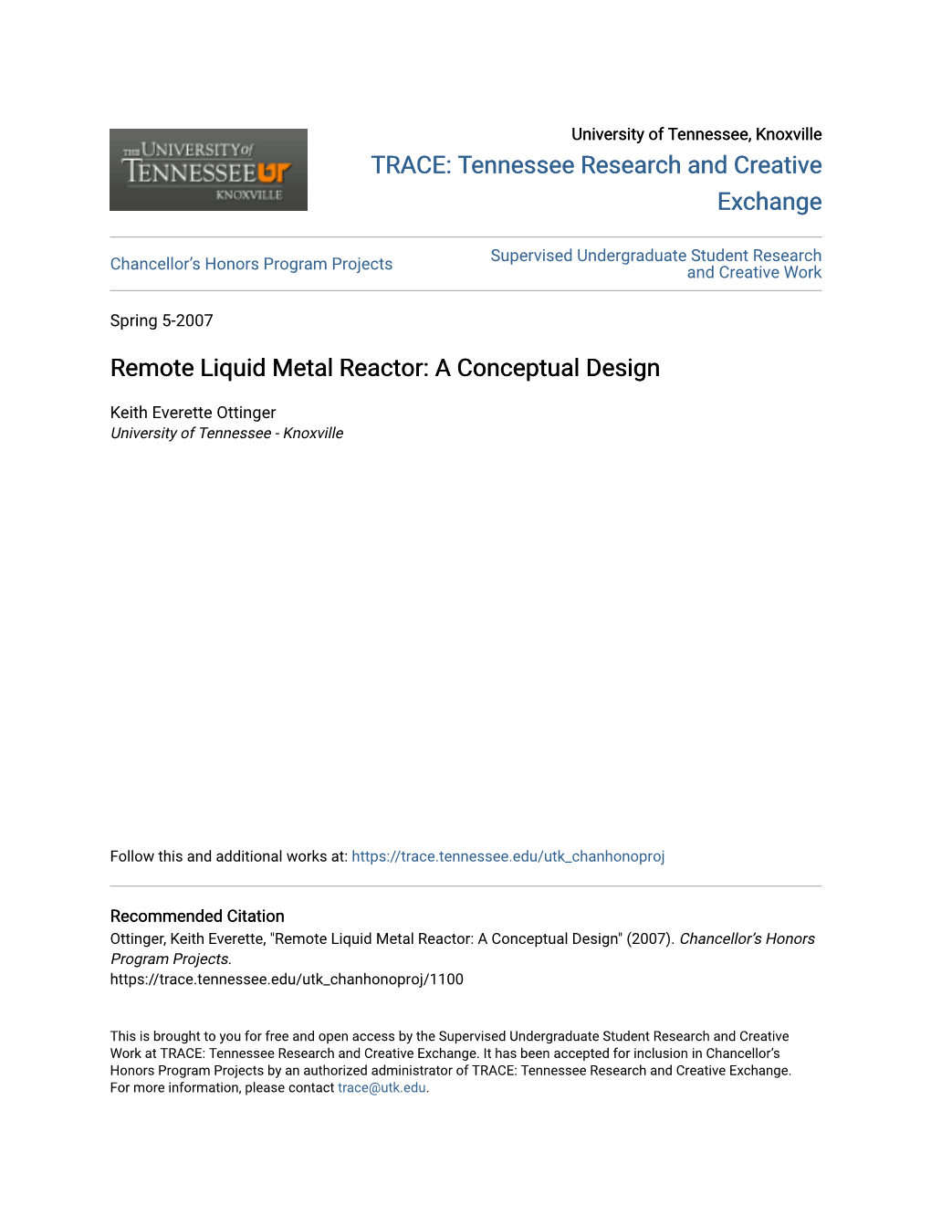 Remote Liquid Metal Reactor: a Conceptual Design