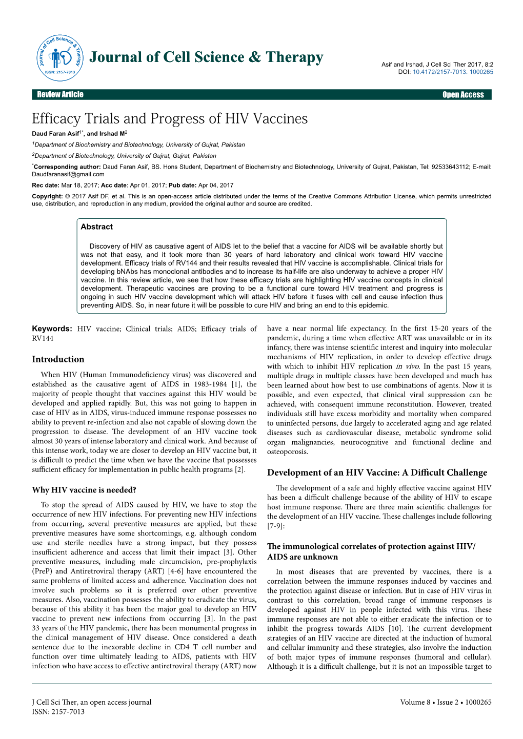 Efficacy Trials and Progress of HIV Vaccines