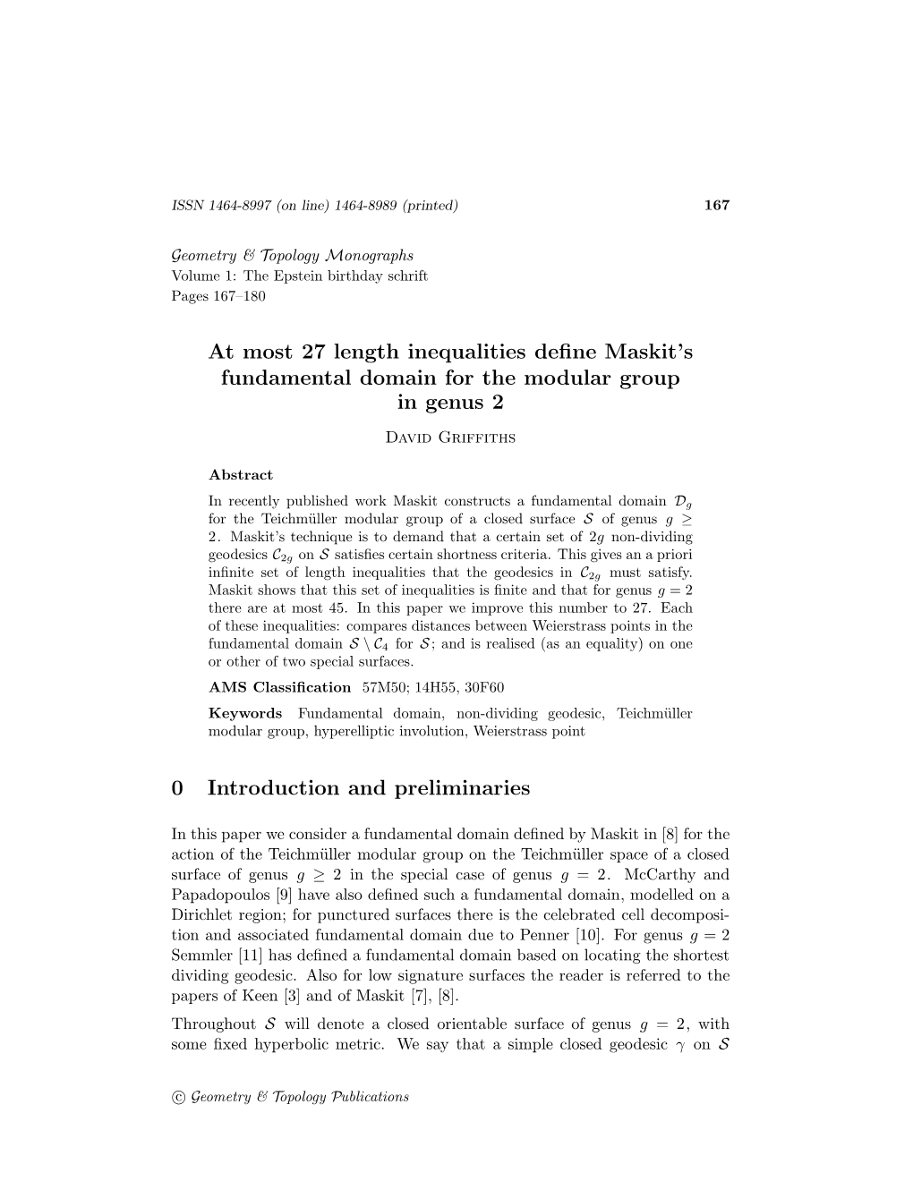 At Most 27 Length Inequalities Define Maskit's Fundamental Domain for The