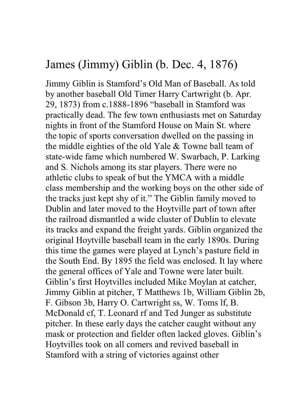 James (Jimmy) Giblin (B. Dec. 4, 1876)