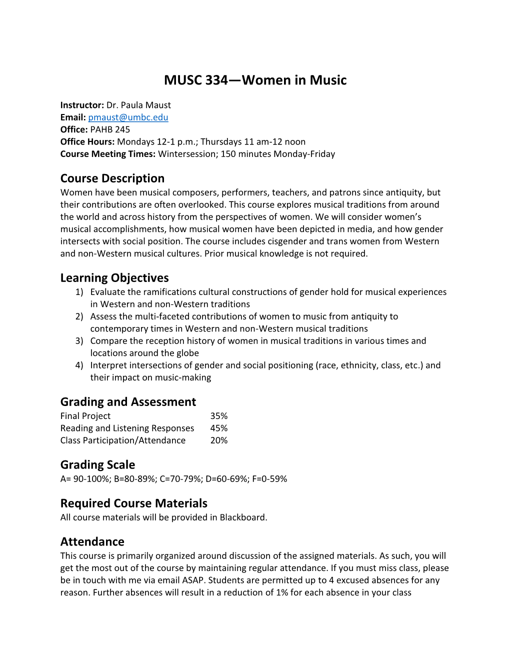 MUSC 334—Women in Music