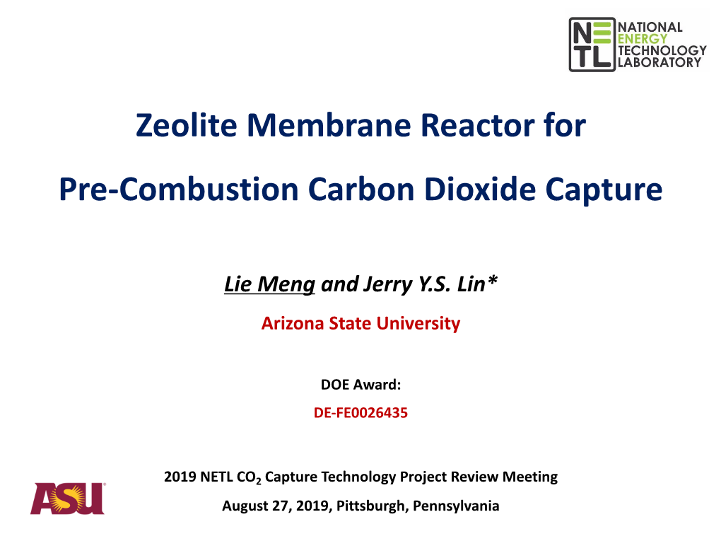 Zeolite Membrane Reactor for Pre-Combustion Carbon Dioxide Capture
