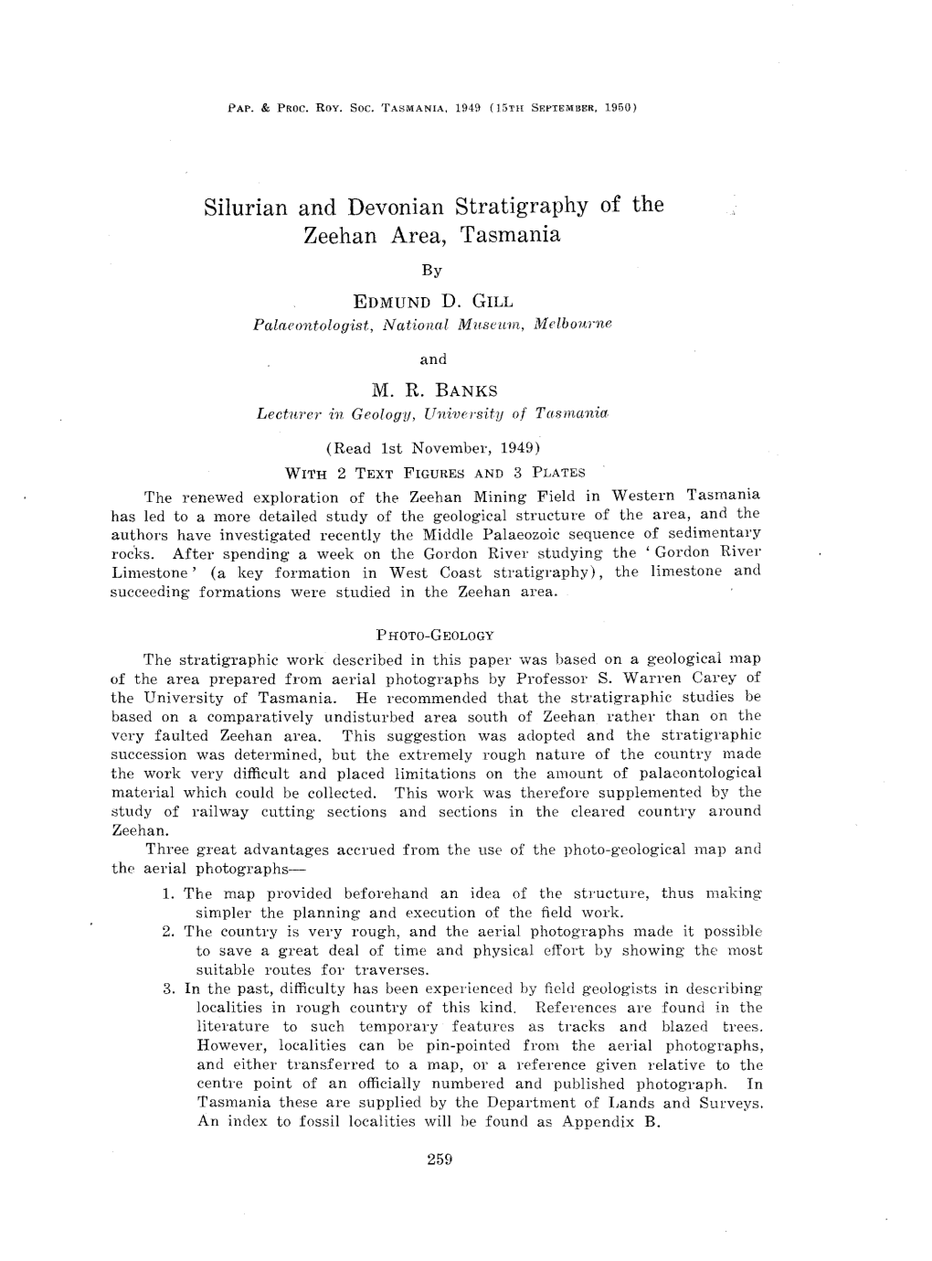 Silurian and Devonian Stratigraphy of the Zeehan Area, Tasmania By