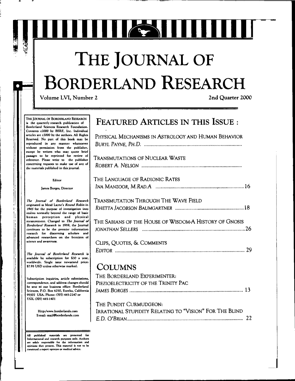 Borderland Research the Journal Of