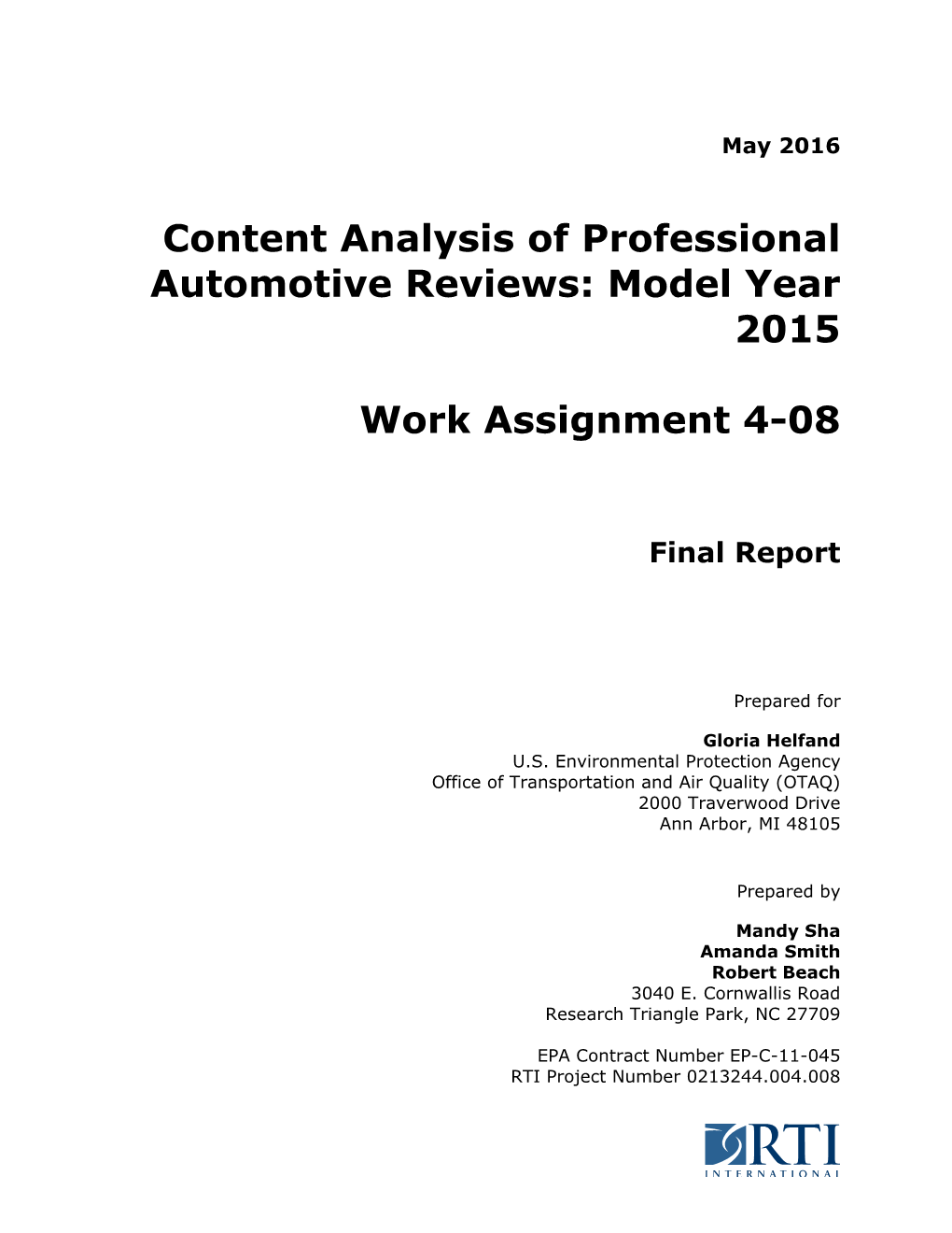 Content Analysis of Professional Automotive Reviews: Model Year 2015