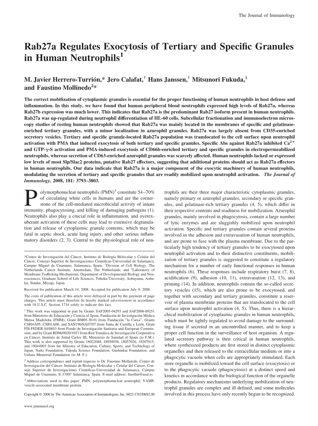 Specific Granules in Human Neutrophils Rab27a Regulates